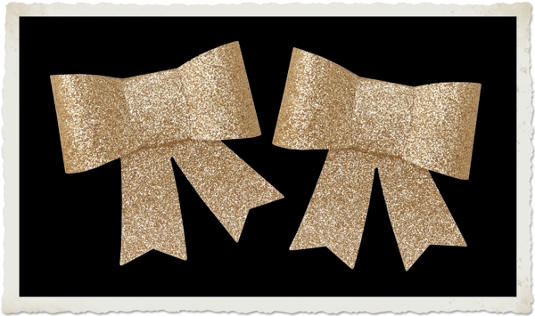 Zierschleifen aus PVC, Glitter Gold, mit Klammern, 2 Stück