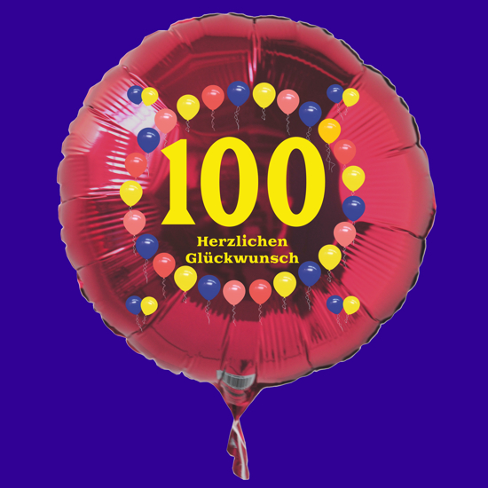 Luftballon zum 100. Geburtstag, Balloons, Rundballon mit Ballongas Helium