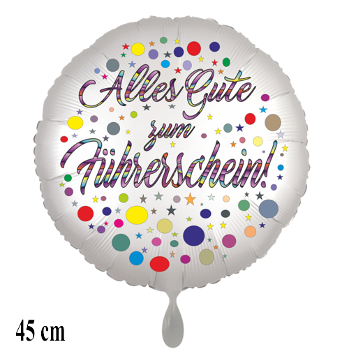Alles Gute zum Führerschein! Satinweißer Luftballon , 45 cm, mit Helium