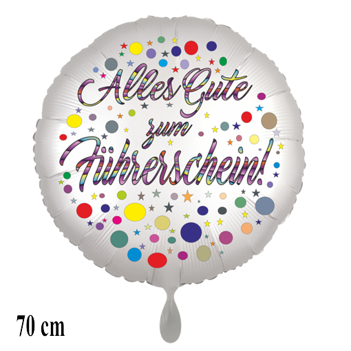 Alles Gute zum Führerschein! Großer satinweißer Luftballon , 70 cm, mit Helium
