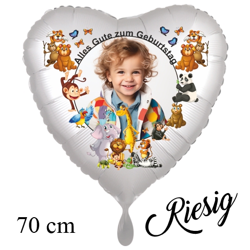 Großer Fotoballon Kindergeburtstag Zootiere, Herz, 70 cm, Alles Gute zum Geburtstag