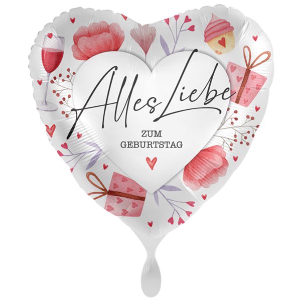 Alles Liebe zum Geburtstag, Herz-Folienballon mit Helium