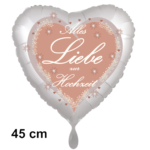 Alles Liebe zur Hochzeit, Herzluftballon Satin, 45 cm