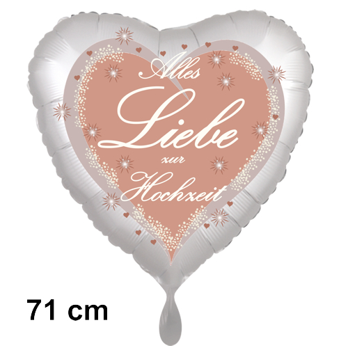 Alles Liebe zur Hochzeit, Herzluftballon Satin, 71 cm