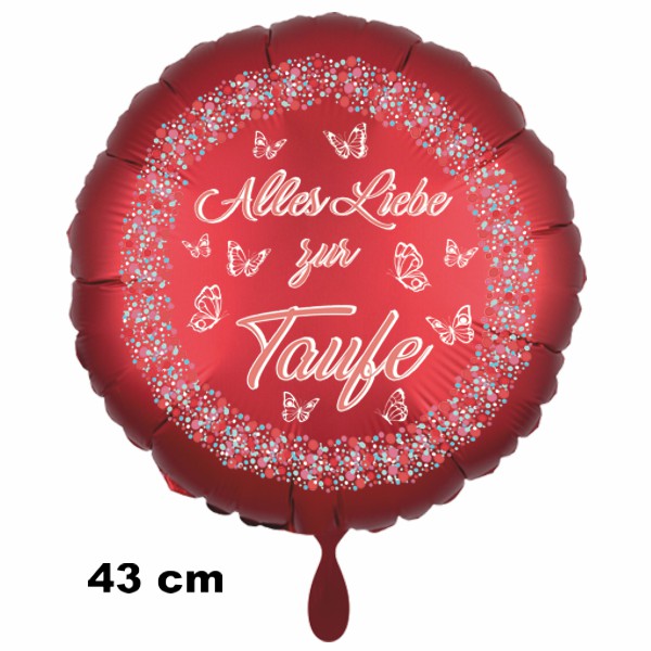 Folienballon 43 cm mit Helium, satin-rot: Alles Liebe zur Taufe