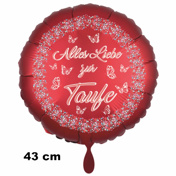 Folienballon 43 cm mit Helium, satin-rot: Alles Liebe zur Taufe