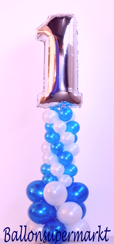 Dekoration aus Luftballons zum 1. Geburtstag, Zahl 1 mit Ballongas Helium und Luftballons aus Latex, Standdeko