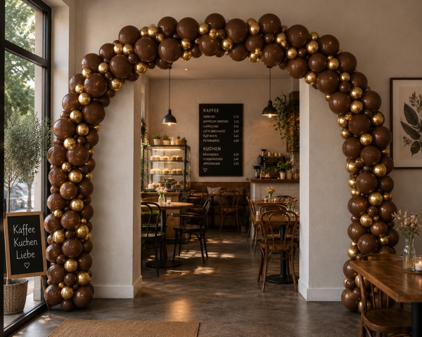 Girlande aus Luftballons Chocolate Gold im Cafe