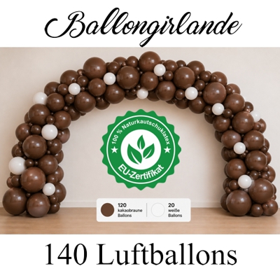 Ballongirlande Chocolate White aus 120 schokoladenfarbenen und 20 weißen Luftballons Ballongirlande Chocolate White aus 120 schokoladenfarbenen und 20 weißen Luftballons