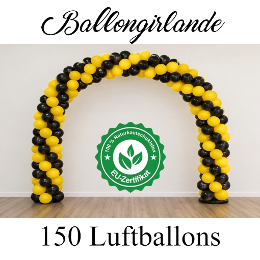 Ballongirlande schwarz-gelb aus 150 Luftballons Ballongirlande schwarz-gelb aus 150 Luftballons