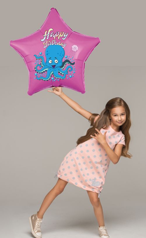 Ballongruss: Happy Birthday Kindergeburtstag Oktopus Luftballon
