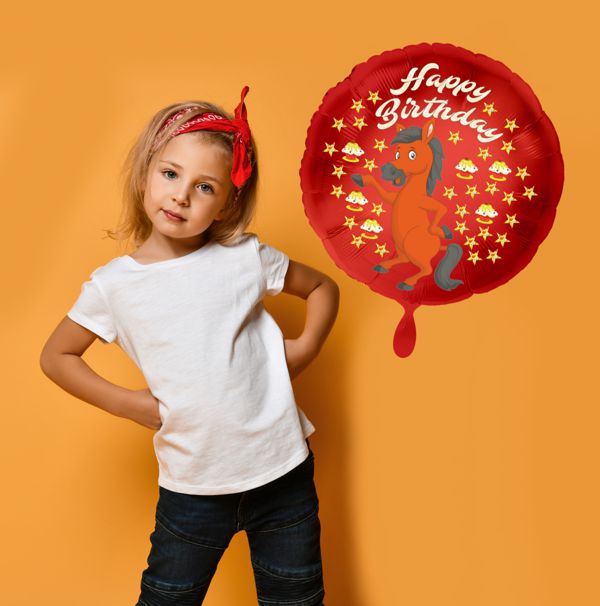 Ballongruss: Luftballon aus Folie mit Happy Birthday Pferd