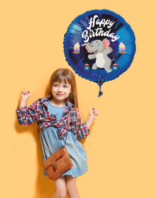Ballongruss: Luftballon aus Folie mit Happy Birthday Elefant