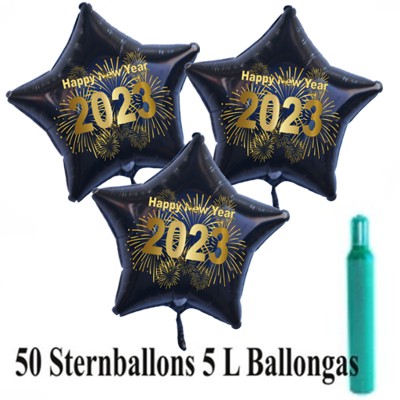 Silvesterdeko 2023 Ballons Helium Set, 50 Sternballons aus Folie, Komplett-Set mit Helium Ballongas