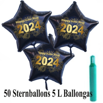 Silvesterdeko 2024 Ballons Helium Set, 50 Sternballons aus Folie, Komplett-Set mit Helium Ballongas