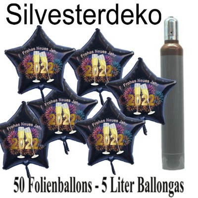 Dekoration-Silvester-2022-50-Sternballons-Champagner-und-Feuerwerk