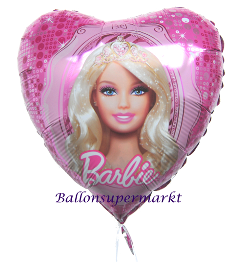 Barbie Luftballon, Barbie mit Diadem, Herzballon aus Folie mit Ballongas