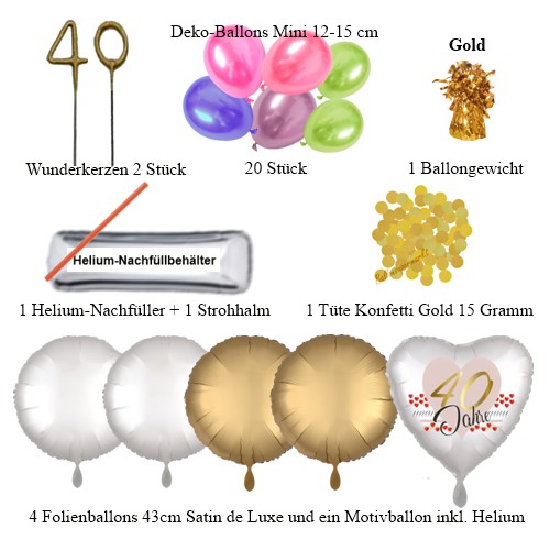 Bestandteile Heliumballon-Bouquet zum 40. Geburtstag