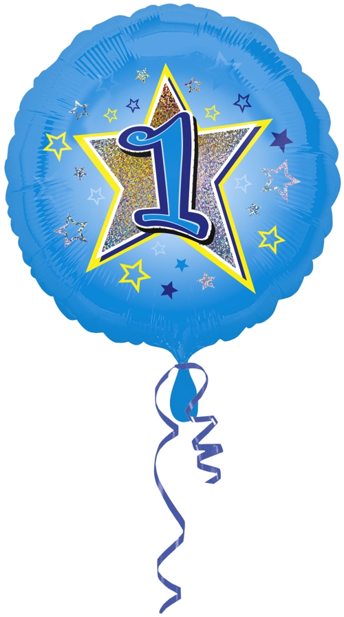 Luftballon zum 1. Geburtstag, blauer Rundballon mit Ballongas Helium