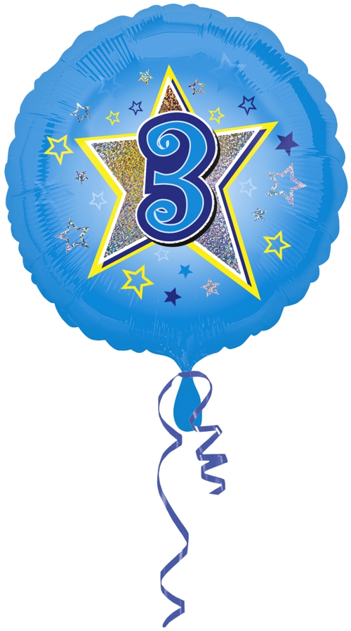 Luftballon zum 3. Geburtstag, blauer Rundballon mit Ballongas Helium