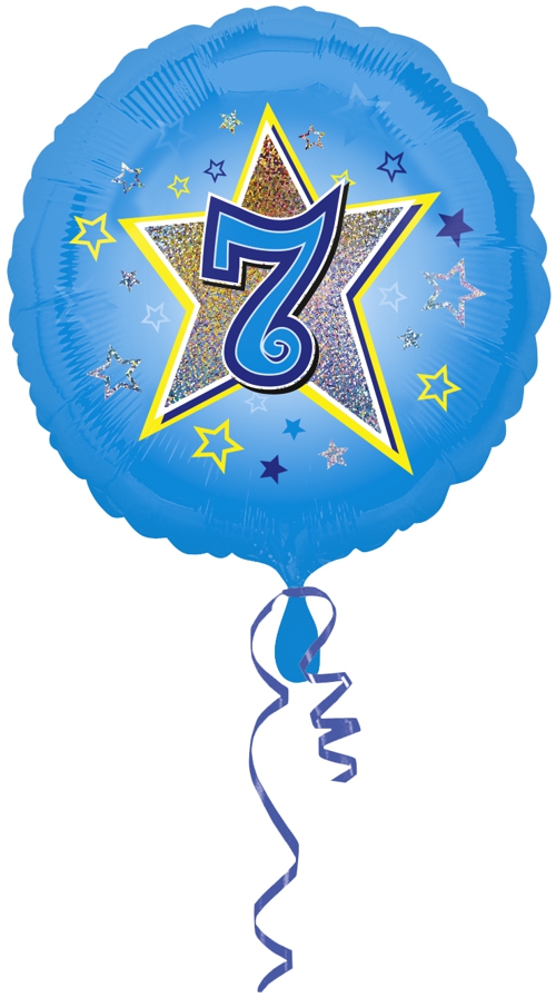 Luftballon zum 7. Geburtstag, blauer Rundballon mit Ballongas Helium