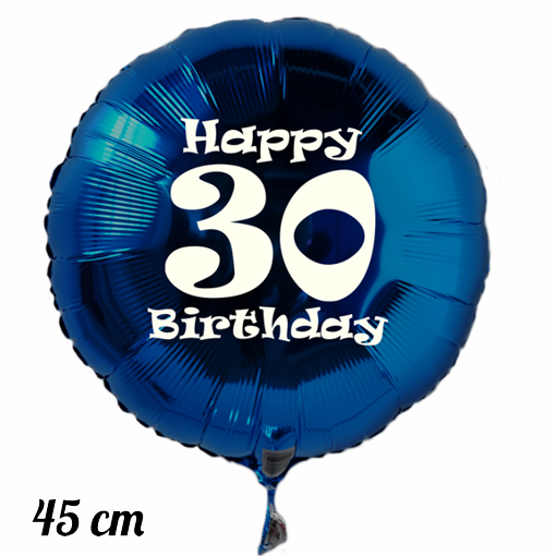 Luftballon aus Folie zum 30. Geburtstag, blau, rund