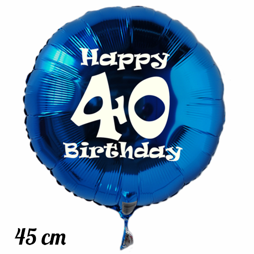 Luftballon aus Folie zum 40. Geburtstag, blau, rund
