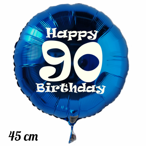 Luftballon aus Folie zum 90. Geburtstag, blau, rund