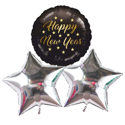 bouquet-silvester-luftballons-happy-new-year-und-zwei-silberne-sterne