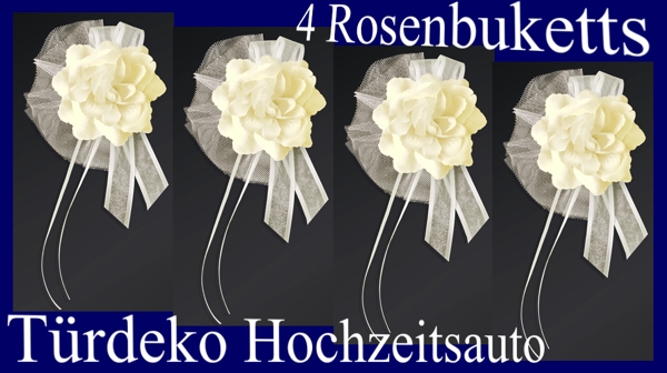 bouquets-mit-rosen-in-elfenbein-hochzeitsauto-tuerdekoration