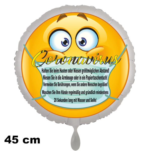 Coronavirus Luftballon mit Schutzmaßnahmen, 45 cm, ohne Helium