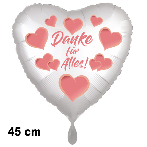 Danke für Alles. Herzluftballon satinweiss, Hearts, 45 cm, inklusive Helium