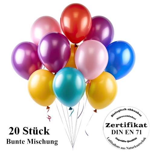 20 Deko-Metallic-Luftballons-bunt-gemischt-Ballons-aus-Natur-Latex
