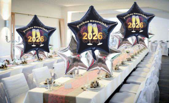 Dekoration-Silvester-2026-Sternballons-Champagner-und-Feuerwerk