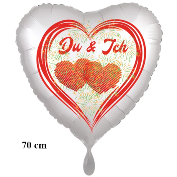 Du und Ich, Herzluftballon aus Folie, satinweiss, 70 cm