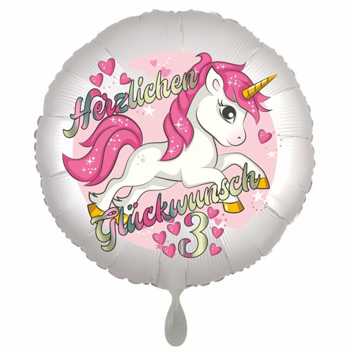 Einhorn Luftballon zum 3. Geburtstag mit Helium