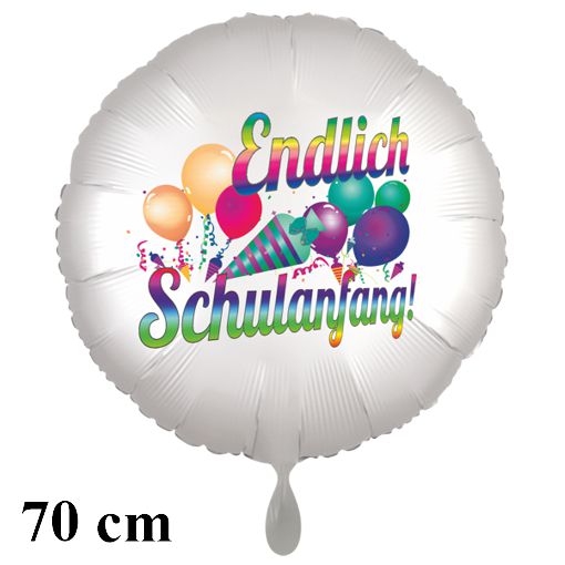 Endlich Schulanfang! Satinweißer Rund-Luftballon aus Folie, 70 cm