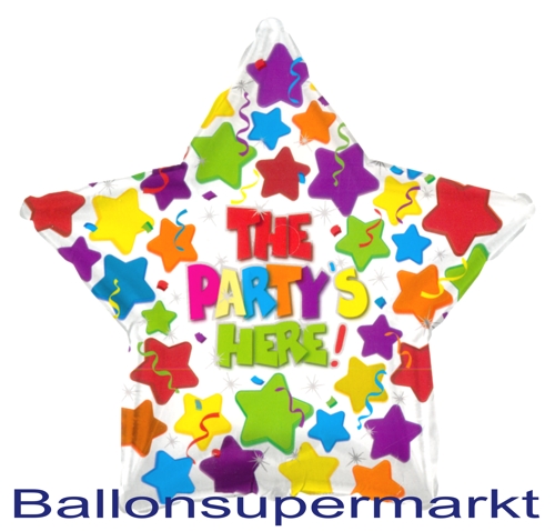 Großer Folienballon, Sternballon mit Helium, The Party is here!
