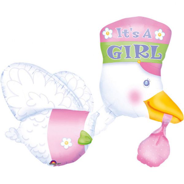 Folienballon-Klapperstorch-rosa-Luftballon-Shape-zur-Geburt-Babyparty-Taufe-Maedchen-Storch