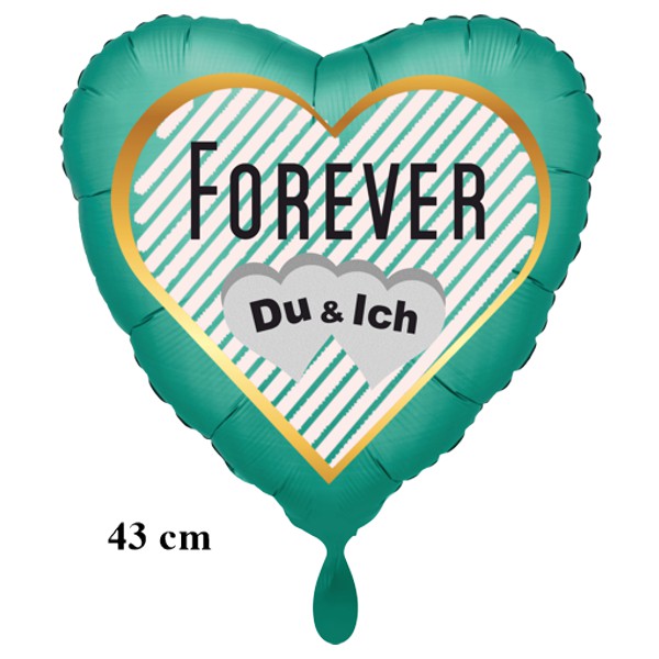 Forever - Du & Ich, Herzluftballon aus Folie, satin-jadegrün, 43 cm