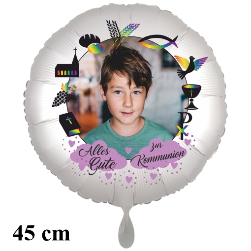 Fotoballon Alles Gute zur Kommunion, 45 cm rund