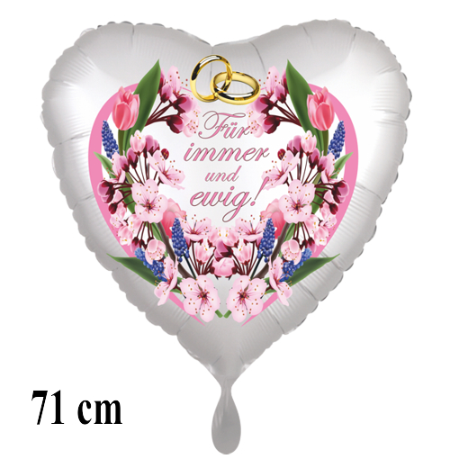 Für immer und ewig! Herzluftballon satinweiss, 71 cm