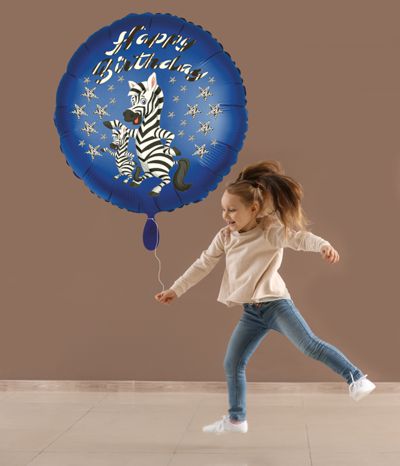 Geschenk zum Kindergeburtstag: Happy Birthday Zebra, großer Luftballon aus Folie mit Helium