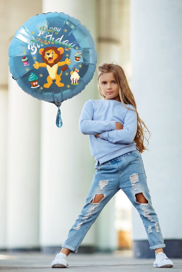 Ballongruss: Luftballon aus Folie mit Happy Birthday Löwe