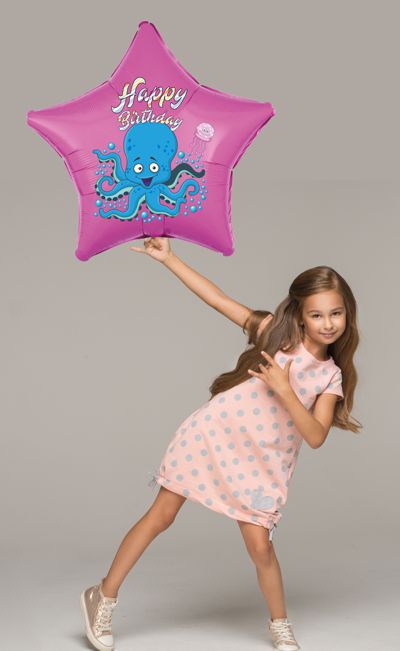 Geschenk zum Kindergeburtstag: Happy Birthday Oktopus, Luftballon aus Folie mit Helium