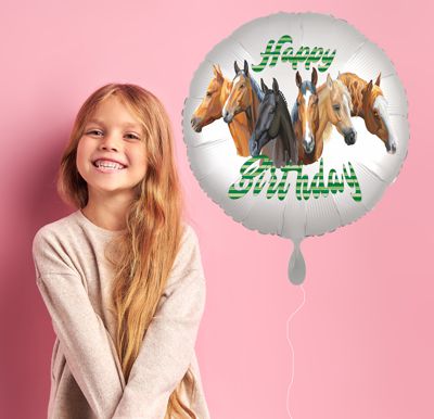 Geschenk zum Kindergeburtstag: Happy Birthday Pferde, Luftballon aus Folie mit Helium