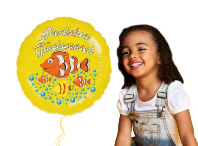 Geschenk zum Kindergeburtstag: Herzlichen Glückwunsch Clownfisch, Luftballon aus Folie mit Helium