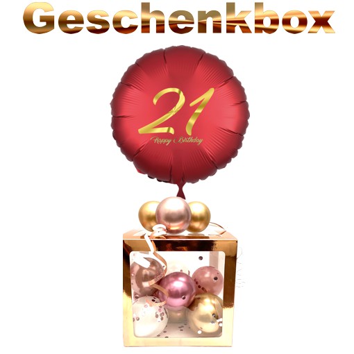 Geschenkbox mit Helium-Luftballon zum 21. Geburtstag