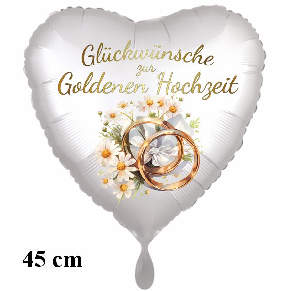 Glückwünsche zur Goldenen Hochzeit, Herzluftballon, 45cm