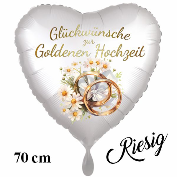 Glückwünsche zur Goldenen Hochzeit, Herzluftballon, 70cm